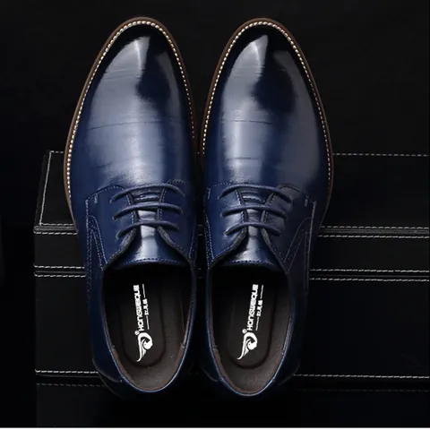 Men Business Leather Shoes Fashion Cowhide Derby Shoes Pointed Toe Lace Up Formal Dress Shoes Wear Resistant Non Slip Rubber Sole Office Footwear