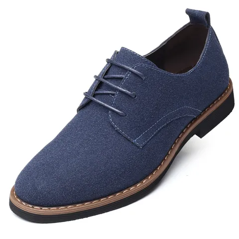 Heren Nubuck Suède Freizeitschoenen Gestikt Mode Grote Maat Ademend Vetersneakers Platte Rubberen Zool Antislip Instappers