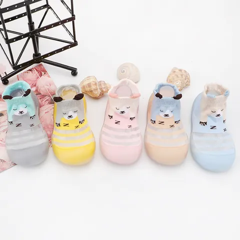Summer Breathable Baby First Walker Shoes Kids Cartoon Mesh Socks Shoes Soft Rubber Sole Non-Slip Indoor Floor Shoes For Boys Girls
