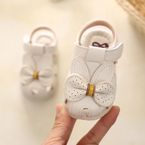 Sandalias de Princesa para Bebé Niña Zapatos de Verano para Niños Pequeños Punta Cerrada Suela Blanda Antideslizante Lazo Oreja de Conejo Zapatos de Marcha de Cuero PU