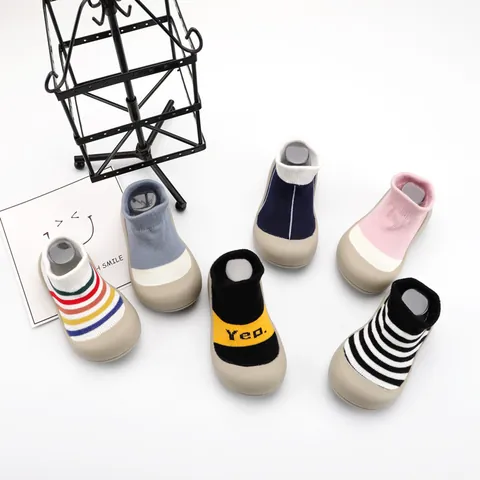 Toddler Baby First Walkers Sock Shoes Non-Slip Rubber Soft Sole Breathable Knitted Indoor Kindergarten Floor Shoes Boys Girls