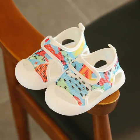 Kids Breathable Mesh Sandals Soft Sole Anti-Collision Toe Baby First Walker Shoes For Toddlers Summer Hook and Loop Sandals