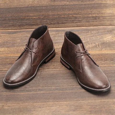 Desert Boots Retrò da Uomo in Pelle Sintetica Chukka Boots Cuciture a Contrasto Suola in Gomma Antiscivolo Scarpe Casual Stringate Marrone Nero