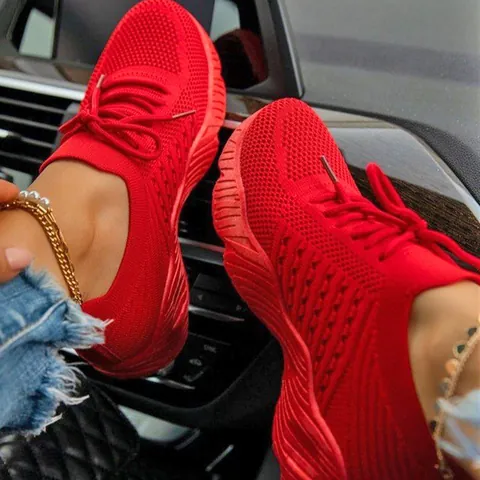 Zapatos de Correr de Malla Transpirable para Mujer Casual Ligeros Flyknit Sneakers Suela Gruesa Cuña Zapatos Deportivos Primavera Otoño