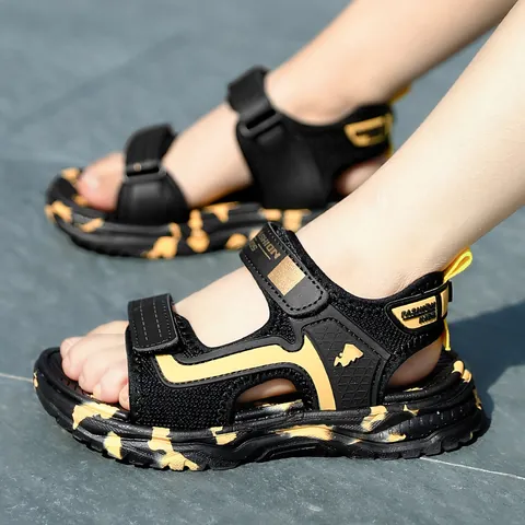 Kids Open Toe Beach Sandals Lightweight Non-Slip Soft Sole Casual Summer Sport Shoes For Boys Girls Synthetic Leather