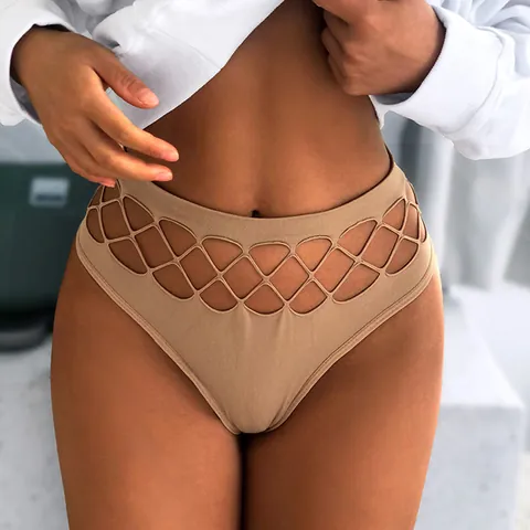 Women Sexy Fishnet Hollow Out Thong Seamless Sporty Fitness Polyamide G-String Breathable Hip Lift Mid Waist Underwear