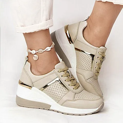 Women Fashion Platform Wedge Sneakers Mesh Breathable Lace Up Casual Sport Shoes For Outdoor Daily Walking Large Size
