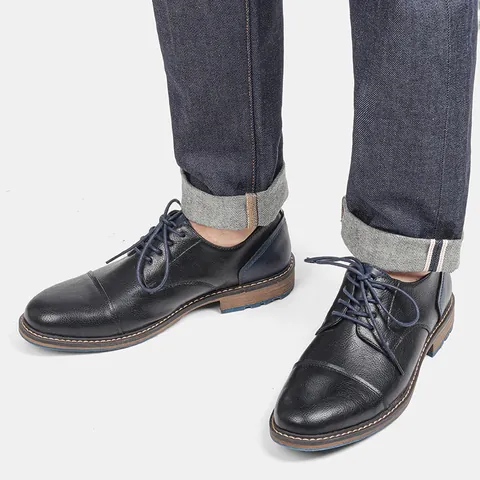 Men Business Formal Shoes Vintage Casual Leather Shoes Large Size Lace-up Burnished PU Rubber Sole Derby Shoes For Office Party