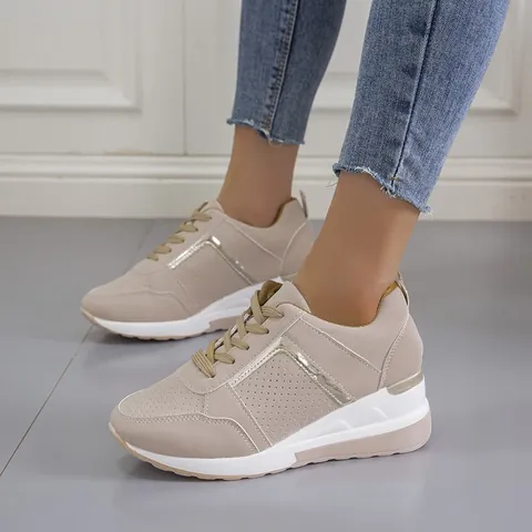 Women Wedge Platform Sneakers Breathable Lace Up Casual Sport Shoes Thick Sole Increasing Heights Fashion Walking Footwear
