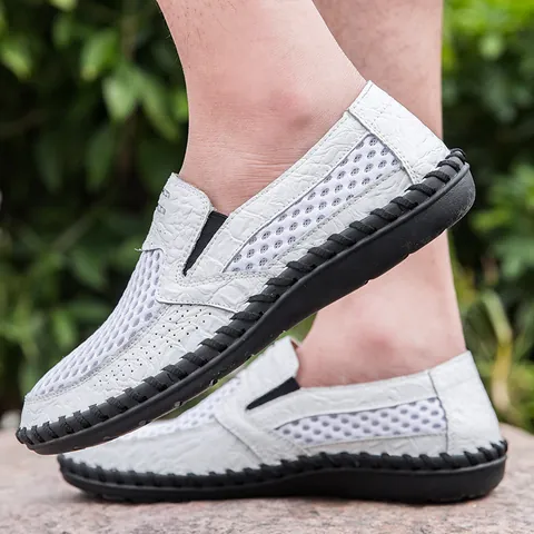 Herren Casual Mesh Slip-on Schuhe Atmungsaktive Walking Sneaker Krokodilmuster Genähte Sohle Leichte Mode Fußbekleidung