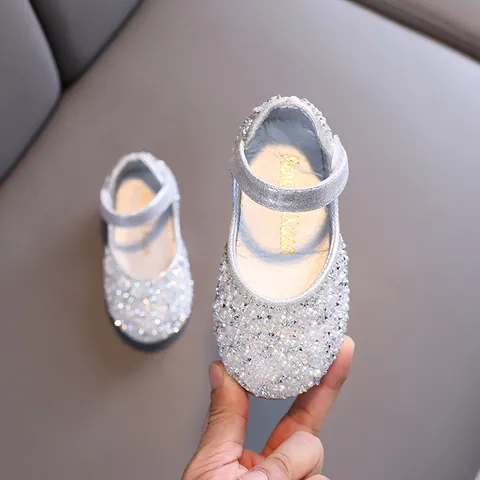 Girls Rhinestone Artificial Pearl Mary Jane Shoes Performance Dance Shoes Non-Slip Synthetic Leather Princess Flat Shoes
