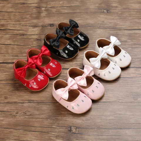 Baby Mädchen Mary Jane Prinzessin Schuhe Glänzendes Kunstleder Schleife Weiche Gummisohle Säugling Lauflernschuhe Atmungsaktiv Rutschfest