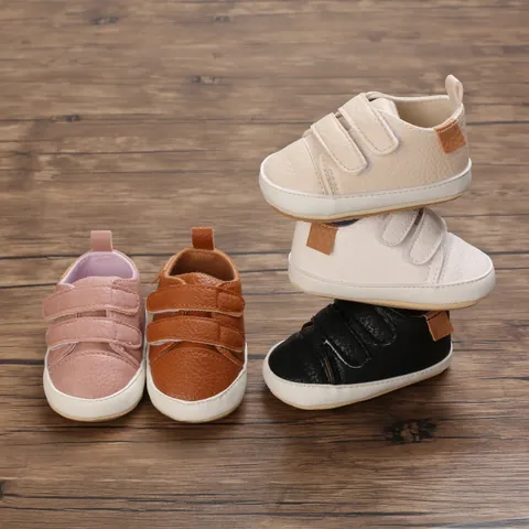 Baby Infant Pre-walker Shoes Soft Sole Hook-and-Loop Artificial PU Leather First Walkers Anti-slip Toddler Sneakers