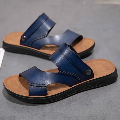 Men's Casual PU Leather Sandals Non-Slip Breathable Beach Slippers With Metal Buckles Summer Outdoor Fashion Men's Shoes