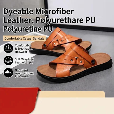 Men's Casual Microfiber Leather Two-Wear Sandals Non-Slip PU Sole Breathable Outdoor Beach Slides Cross Strap Sandals With Buckle Decor