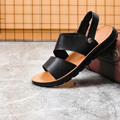 Men's Outdoor PU Leather Sandals Non-slip Breathable Beach Shoes Casual Summer Slippers With Metal Buckle Durable Footwear