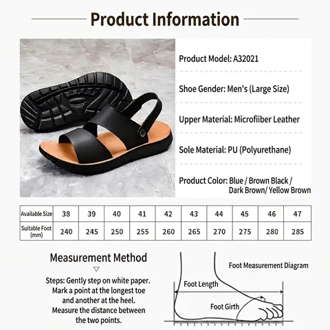 Men's Outdoor PU Leather Sandals Non-slip Breathable Beach Shoes Casual Summer Slippers With Metal Buckle Durable Footwear