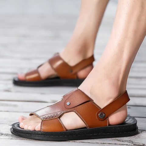 Sandali Casual da Uomo in Pelle PU Microfibra Antiscivolo Traspirante Scarpe da Spiaggia All'aperto Infradito Pantofole Taglie Forti