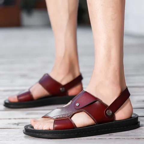 Sandali Casual da Uomo in Pelle PU Microfibra Antiscivolo Traspirante Scarpe da Spiaggia All'aperto Infradito Pantofole Taglie Forti