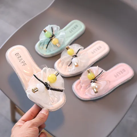 Chanclas de Moda de Verano para Niñas Decoración de Flores de Malla Charol Suela Blanda Sandalias Antideslizantes Playa Niños