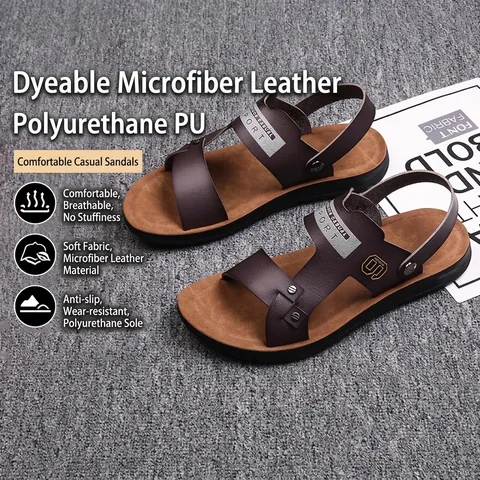 Men Casual Microfiber Leather Sandals Breathable Polyurethane Sole Dual-Purpose Beach Slippers Outdoor Fashion Summer Shoes
