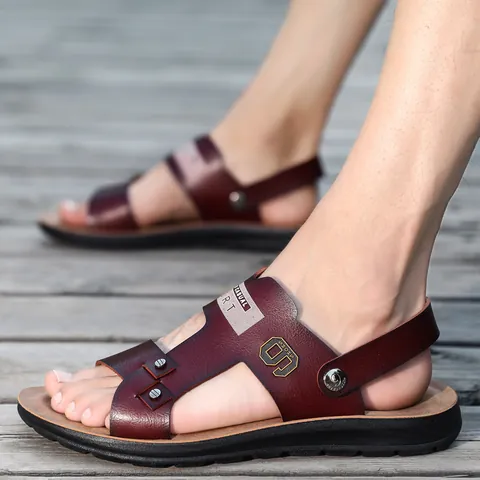 Men Casual Microfiber Leather Sandals Breathable Polyurethane Sole Dual-Purpose Beach Slippers Outdoor Fashion Summer Shoes