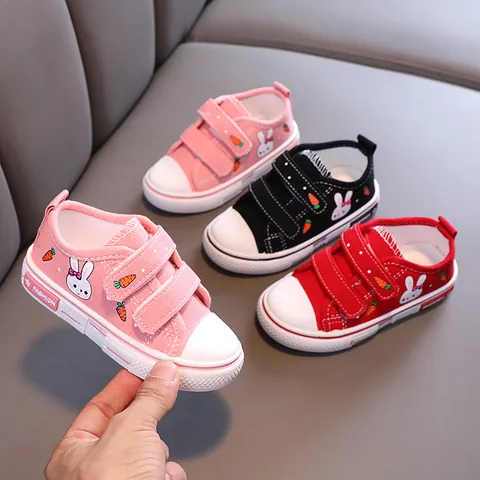 Kinder Cartoon Hase Bestickt Segeltuchschuhe Atmungsaktiv Weiche Sohle Klettverschluss Biskuitsohle Lässige Sneaker Für Jungen Mädchen