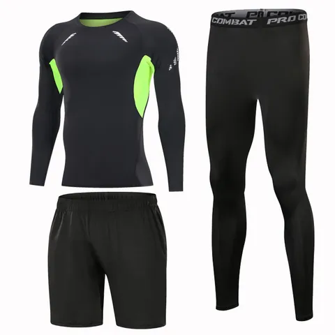 Heren Fitness Compressie Top Leggings en Shorts Sportkleding Sneldrogend Ademend Sportoutfit voor Hardlopen Basketbal Training