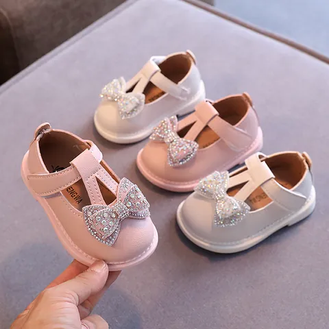 Mädchen Mary Jane Schuhe Prinzessin Weiche Sohle Lauflernschuhe Kleinkind Babyschuhe Mit Strass Schleife PU Leder Formelle Party Schuhe