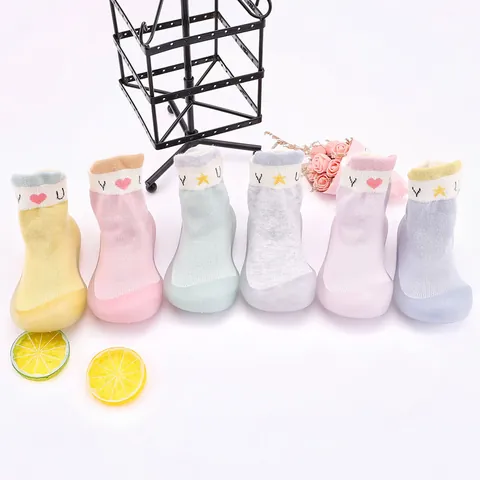 Baby First Walkers Sock Shoes Soft Sole Non-Slip Knitted Cotton Breathable Infant Toddler Shoes For Boys Girls Casual Heart Star Design