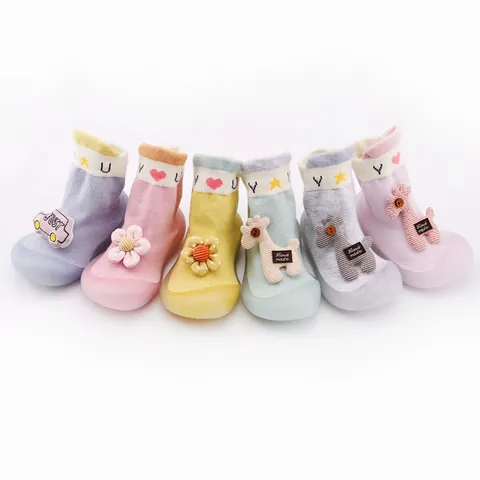 Toddler Cartoon Sock Shoes Anti-Slip Soft Rubber Sole Infant First Walkers Cotton Knitted Pre-Walker Shoes For Baby Boys Girls