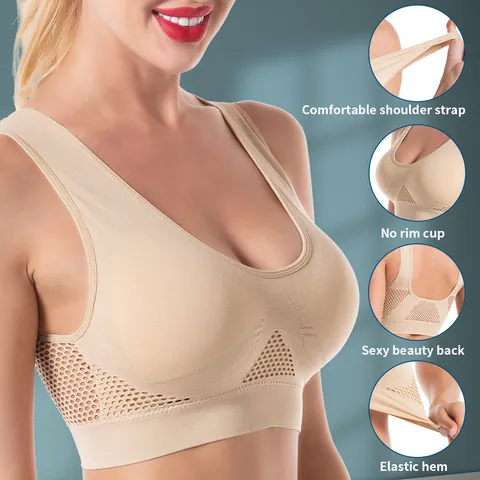 Seamless Mesh Hollow Breathable Sports Bra Women Plus Size Wireless Shockproof Yoga Running Fitness Workout Tank Top