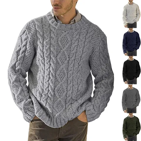 Heren Ronde Hals Lange Mouw Kabelbreisel Trui Winter Warm Effen Kleur Pullover Casual Mode Urban Top