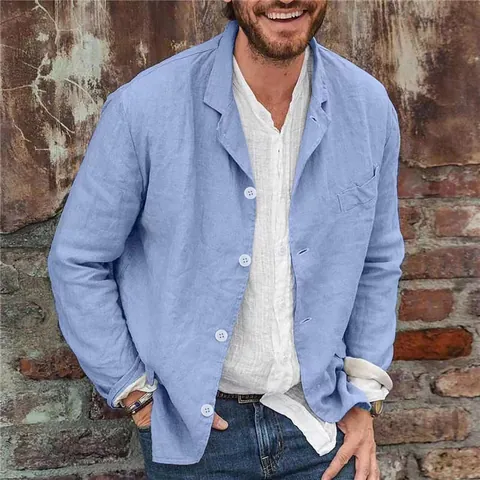 Heren Casual Katoen Ruime Pasvorm Blazer Eenvoudig Effen Kleur Single-Breasted Jasje Lange Mouwen Outwear Voor Lente Herfst