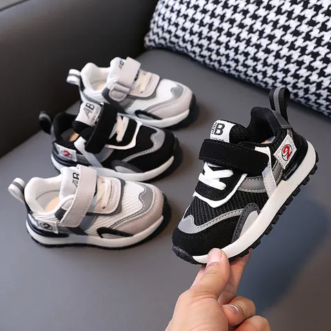 Toddler Kids Fashion Sneakers Breathable Mesh Patchwork Sporty Walking Shoes With Hook-and-loop Closure For Boys Girls Casual Outdoor