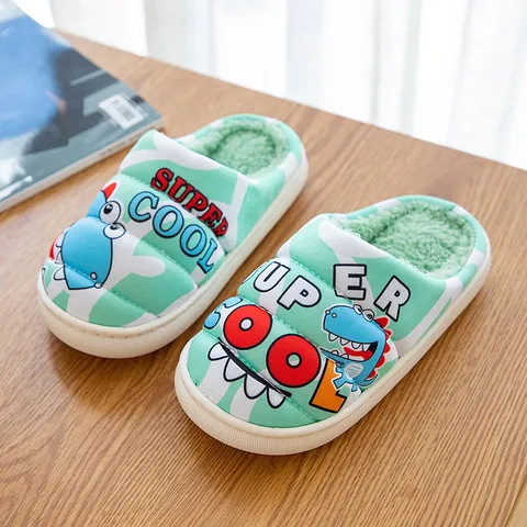Winter Kinder Baumwolle Hausschuhe Cartoon Dinosaurier Warm Plüschfutter Rutschfest Indoor Home Schuhe Für Jungen Mädchen Kinder