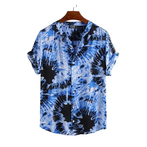 Herren Casual Kurzarmhemd Lockere Passform Farbverlauf Tie Dye Print Baumwolle Atmungsaktiv Sommer Top Casual Daily Wear