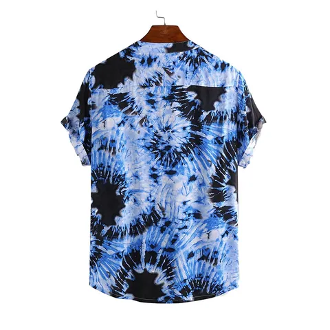 Herren Casual Kurzarmhemd Lockere Passform Farbverlauf Tie Dye Print Baumwolle Atmungsaktiv Sommer Top Casual Daily Wear