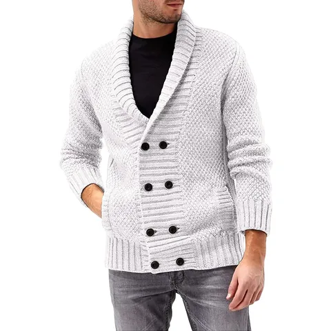 Herren Einfarbig Acryl Strickjacke Schalkragen Zweireihig Langarm Pullover Jacke Für Herbst Winter Lässig Oberbekleidung