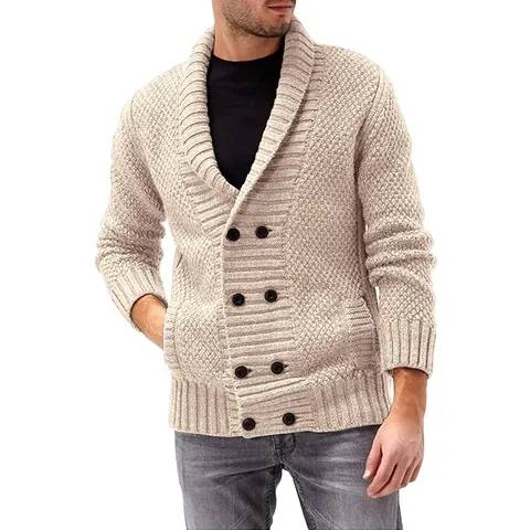 Herren Einfarbig Acryl Strickjacke Schalkragen Zweireihig Langarm Pullover Jacke Für Herbst Winter Lässig Oberbekleidung