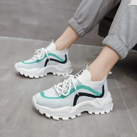 Women Color Block Chunky Sneakers Korean Style PU Leather Platform Athletic Shoes Breathable Comfortable Running Sneakers
