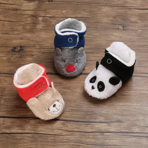 Baby Winter Warm Plush Prewalker Shoes Cartoon Bear Panda Mouse Pattern Soft Sole Infant First Walkers Snow Boots For Toddlers