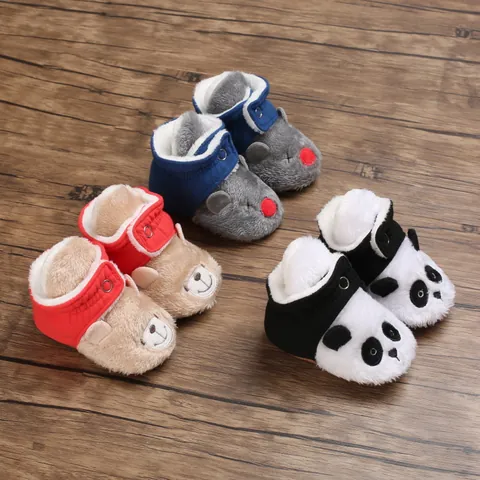 Baby Winter Warm Plush Prewalker Shoes Cartoon Bear Panda Mouse Pattern Soft Sole Infant First Walkers Snow Boots For Toddlers