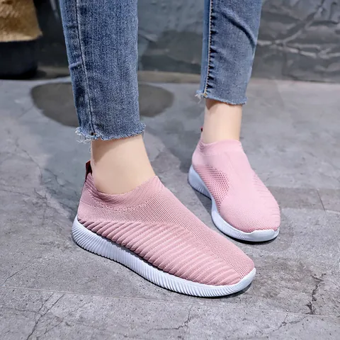Baskets Flyknit Décontractées pour Femmes Respirantes Légères Slip-on Chaussures Chaussettes Mode Maille Course Marche pour Femmes