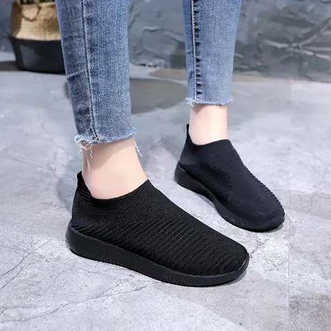 Baskets Flyknit Décontractées pour Femmes Respirantes Légères Slip-on Chaussures Chaussettes Mode Maille Course Marche pour Femmes