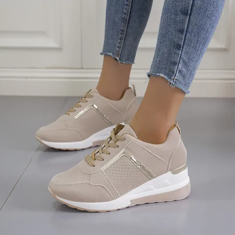 Women Wedge Platform Sneakers Breathable Lace Up Casual Sport Shoes Thick Sole Increasing Heights Fashion Walking Footwear