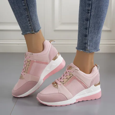 Women Wedge Platform Sneakers Breathable Lace Up Casual Sport Shoes Thick Sole Increasing Heights Fashion Walking Footwear