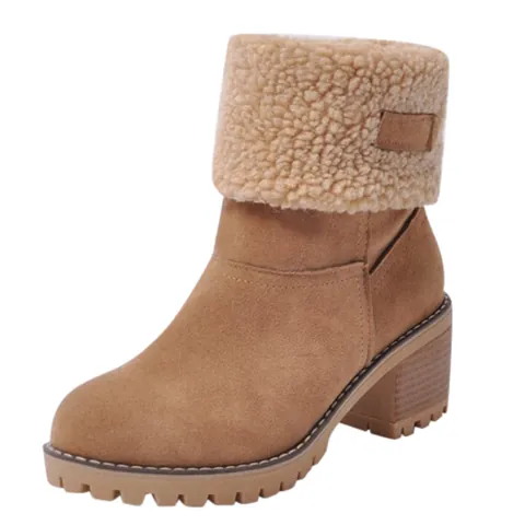 Bottes de Neige Mi-Mollet Femmes Daim Talon Épais Garniture Fourrure Artificielle Chaud Bottes d'Hiver Antidérapant