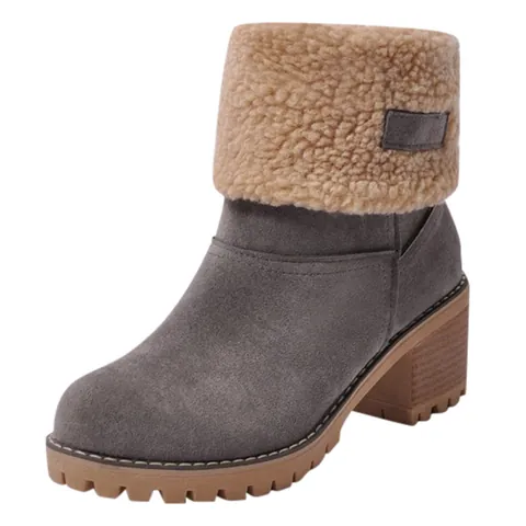 Bottes de Neige Mi-Mollet Femmes Daim Talon Épais Garniture Fourrure Artificielle Chaud Bottes d'Hiver Antidérapant