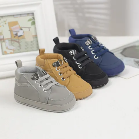 Infant Baby Walking Shoes Anti-Slip Soft Sole Artificial PU Casual First Walker High Top Lace Up Boots For Toddlers